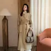 Trench coat longo de abotoamento duplo estilo britânico para mulheres, novo casaco emagrecedor acinturado estilo coreano para primavera e outono de 2026