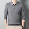 Suéter de Punto de Lana de Alta Gama para Hombre, Otoño, Cuello Solapa, Manga Larga, Color Sólido, Suéter Básico Simple para Hombres de Mediana Edad