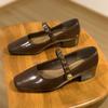 Sapatos Mary Jane Versáteis de Couro com Bico Quadrado e Salto Médio 2026 Novo Estilo de Outono com Salto Bloco, Tira de Velcro e Abertura Baixa para Mulheres