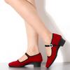Zapatos de baile rojos, danza folclórica nacional, zapatos de práctica de tacón de terciopelo Yangko del noreste, zapatos de tela cuadrados modernos antiguos de Beijing, zapatos de baile 1006