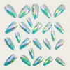 Rombos Multifacéticos Estéreo 3D Fantasma Metal Galvanizado Brillante Manicura Moda Europea y Americana Cabeza Redonda Almendra Azul y Verde Uñas Postizas