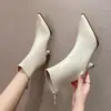 Otoño 2026 Estilo Coreano Nuevo Llegada Botines de Tacón de Aguja Punta Fina Botas para Adelgazar de Tacón Medio y Alto Botas Chelsea Elegantes de Nicho para Mujer