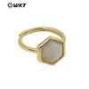 WT-R468 anel hexagonal de design de diamante antigo da moda com pedra semipreciosa natural acessórios unissex para uso diário e versátil