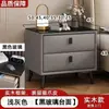 Mesita de noche de madera maciza y chapa de piedra, diseño moderno y minimalista, adecuada para apartamentos pequeños, con cajones para almacenamiento