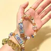 Pulsera Multibao Esmaltada Pulsera de Corazón de Cristal Agrietado Pulsera de Mantra Pulsera de Medio Azúcar con Lámina de Oro Esmaltada Sentido del Diseño Atracción de Riqueza Zona Escénica Thangka