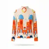 Top plissado de gola semimédia com padrão geométrico abstrato estilo Miyake para mulheres, nova blusa básica slim fit outono/inverno 2026