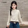 Camada Base Infantil Little Fete Outono Inverno Gola com Babado Espessa Camiseta de Manga Longa para Crianças Médias e Grandes Moda Infantil Top Quente