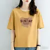 Comercio Electrónico Transfronterizo~Moda de Comercio Exterior Estampado Color Sólido Versátil Diseño Deportivo Casual Manga Corta Cuello Redondo Top para Mujer