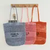 Bolsa de Palha de Ombro Único com Bordado de Letras, Nova Bolsa Grande de Palha Trançada Vazada, Bolsa de Praia para Férias, Bolsa Versátil Feminina