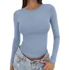 2026 Amazon nueva camiseta básica versátil de manga larga con cuello redondo, corte ajustado, estilo europeo y americano, para primavera y otoño, color liso, corte ajustado para mujer
