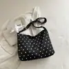 2026 Nova Bolsa Transversal de Ombro Único Estilo Coreano Ins Fofa com Bolinhas Moda de Nicho Casual Bolsa de Lona Bolsa de Mão