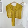 Novo xale de tricô vazado para mulheres, estilo coreano, versátil para o escritório e ambientes com ar condicionado, cor sólida, design com nós, perfeito para usar sobre camisas.