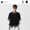 Camisa Polo Patchwork Xadrez Preto de Manga Curta para Homens, Estilo Americano de Verão Falsa Peça Dupla Gola Lapela Camiseta, Cleanfit Ombro Normal Manga Meia