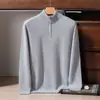 Suéter 100% cachemira pura para hombre, cuello medio alto, media cremallera, abrigo cálido para otoño e invierno, nueva chaqueta de punto casual