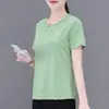 Camiseta de Seda de Gelo de Secagem Rápida com Manga Curta para Mulheres Verão 2026 Nova Roupa Feminina Plus Size Malha Respirável Top Refrescante