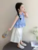 Conjunto de Colete Casual Xadrez Estilo Coreano para Meninas 2026 Nova Moda de Verão Crianças Verão Fino Outdoor Calça de Perna Larga
