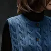 Colete Feminino Verde Retrô Francês Gola Redonda 2026 Outono/Inverno Novo Estilo Coreano Nicho Tricô Trançado Cardigan