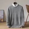 Nuevo suéter de punto para hombre de lana 100% pura para otoño e invierno, cuello redondo, jacquard, engrosado, top de punto básico casual