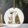 Nueva decoración navideña transfronteriza: Colgante acrílico 2D con letra y diseño de ciervo para árbol de Navidad y decoración navideña del hogar