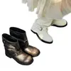 Botines de Tobillo de Tacón Grueso con Hebilla Retro para Mujer, Suela Gruesa, Nuevo Estilo Otoño/Invierno 2026, Botas Ajustadas Fruncidas, Botas de Caballero Martin