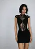 Lencería sexy europea y americana negro sexy tirantes espalda descubierta hueco mujer malla jacquard hueco ajustado a la cadera vestido transfronterizo