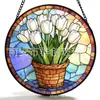 Tulipán Blanco Vidrio Colgante de Color Adorno de Vidrio para el Hogar Decoración de Ventana Atrapasol para el Jardín