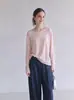 Suéter tejido de punto rosa con diseño suave y cuello redondo para mujer, nuevo estilo primavera-verano, sensación casual y relajada, protector solar, versátil y ligero