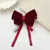 Pinza para el cabello de terciopelo rojo retro francés con lazo, pinza de resorte, diadema de princesa de moda para media coleta, accesorio para el cabello con lazo de cinta
