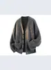 Suéter cárdigan de punto verde de cuello en V profundo estilo perezoso para hombre, nueva colección de otoño, corte relajado, para usar en capas casualmente, prenda de abrigo engrosada