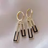 Brincos Retangulares de Camada Dupla Cravejados com Diamantes, Brincos de Novo Estilo, Luxo Leve, Efeito Emagrecedor, Brincos Modernos e Elegantes, Design Geométrico