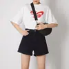 Shorts de Mezclilla Negros para Mujer 2021 Nuevo Verano Estilo Coreano Sueltos Dobladillo Enrollado Adelgazantes Pantalones de Línea A Ins