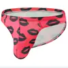 Transfronteiriço Novo Mais Vendido Seda de Gelo Estampada Cueca Masculina de Cintura Baixa Tamanho Grande Tendência Charme de Lábios Vermelhos Roupa Íntima Sexy