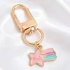 Pingentes de desenho animado rosa fofos estilo coreano, berloques de coelho e estrela em liga de esmalte, chaveiros com argola D, acessórios DIY, atacado