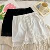 Calça de segurança estilo coreano solta de seda gelada feminina anti-exposição calça de casa pode ser usada fora calça de três quartos pequena de renda calça doce