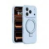 Adequado para iPhone 18 Pro, capa de celular magnética de cobertura total com suporte, capa de celular simples de silicone líquido na cor sólida