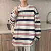 Camiseta holgada de hombre estilo coreano con puños acanalados, top a rayas de manga larga con estampado digital de moda otoño/invierno 2026 para mujer