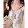 Resplandor Primaveral~ Collar con Colgante Ovalado Azul para Mujer, Cadena Larga para Suéter de Lujo Ligero de Gama Alta, Accesorio Único para el Cuello
