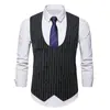 Colete de Terno Casual Masculino de Primavera 2025 Novo Europeu e Americano de Botão Duplo Listrado Slim-Fit Colete Jaqueta para Homens