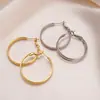 Brincos de Círculo Metálico Europeu e Americano Banhados a Ouro 18K Real com Pino de Prata Moda Simples Geométrico Elegante Brincos de Alto Padrão para Mulheres