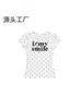 Camiseta de Manga Corta con Estampado de Letras Retro Americana para Mujer, Nuevo Diseño de Verano, Top Corto Ajustado de Lunares