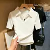 Camisa polo, top feminino de manga média, novo estilo, acinturado, slim fit, versátil, casual, top moderno