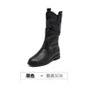 Botas de Cano Curto com Solado Grosso da Moda Femininas 2026 Novas Outono Botas franzidas que aumentam a altura Botas Western Martin Retro de Cano Médio