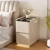 Mesa de cabeceira inteligente, multifuncional, uso doméstico, sem necessidade de instalação, com régua de energia, trava de senha, carregamento sem fio, armário de cabeceira de couro para quarto