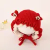 Gorro para Bebé Niña Otoño e Invierno Estilo Coreano Flor Tejida Gorro con Protección para las Orejas Cálido y Engrosado Gorro de Lana para Bebé Niña que Cubre la Cara