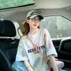 Camiseta de Manga Corta de Algodón Puro Retro con Graffiti para Mujer Tallas Grandes, Nueva de Verano 2026, Top con Diseño Moderno Estilo Americano