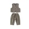 Conjunto de Traje para Niños para Primavera y Otoño, Ropa Formal Infantil, Atuendo para el Primer Cumpleaños del Bebé, Disfraz de Padrino de Boda, Conjunto de Tres Piezas con Chaleco de Espiga
