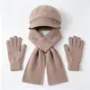 Conjunto de tres piezas para mujeres de mediana edad y mayores: gorro de punto grueso y cálido de otoño e invierno, gorra de béisbol de pelo de conejo, bufanda y guantes