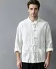 Nova roupa masculina de verão, camisa de algodão e linho estilo chinês, terno Tang, gola alta masculina, Hanfu retrô, camisa simples de manga comprida tamanho grande