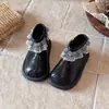 Botas de cuero para niñas estilo coreano, botines Chelsea infantiles de otoño, botines sencillos estilo princesa con ribete de encaje, zapatos de bebé, botines