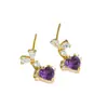 Pendientes de Cobre Dorado con Circonitas en Forma de Corazón Brillantes Blancos y Morados para Mujer 2026 Nuevo Estilo Pendientes de Alta Gama Pendientes Únicos y Hermosos